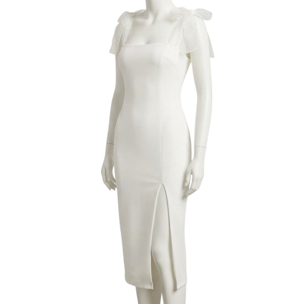 Lulus Romantic Celebration White Tie-Strap Bodycon Midi Dress Size M NWT Flawed
